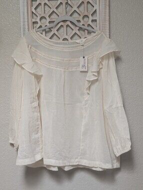 NWT Terra & Sky women's plus size 3X blouse ivory peasant coquette boho ruffles